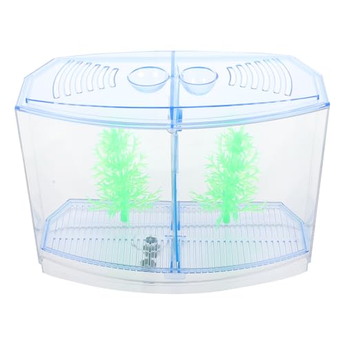 Transparent Mini Fish Tank 7.08X5.51X3.54In Small Goldfish Aquarium with Luminous Aquatic Plants Desktop Breeding Tank Home Decor