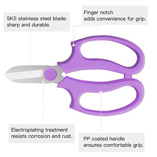 Housolution Flower Scissors, Strong Floral Shears, Premium Steel Garden Pruning Shears Floral Fruits Leaf Scissors Hand Pruner Snip Trimming Tool for Gardening Flower Arrangement, Purple - color: Purple, size: 1 Pack