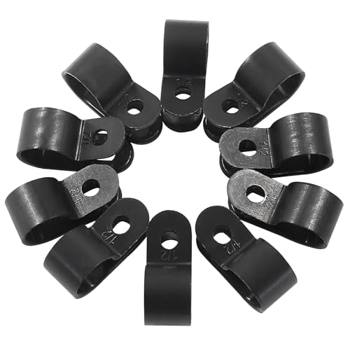Hordion 50 Pack 1/2 Inch R-Type Cable Clips Cable Clamp, Nylon Mounting Clips Wire Fasteners for Electrical Wire Cord Management, Black