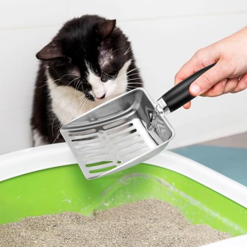 Cat Litter Scoop -Stainless Steel Cat Litter Scoop-Sturdy Mesh Scooper - Upgrade Mesh Shovel-Easy to Clean - Suitable for Cat Litter Box -Black-More - color: Black-More, size: M