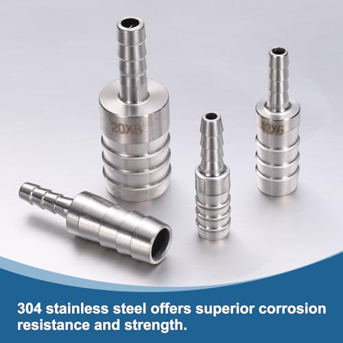 uxcell 3/8" to 1/4" Hose Barb Reducer Pipe Fitting 304 Stainless Steel Adapter Fluid Exchanger Connector for Water Oil Fuel Gas Pipe Connections 2pcs - size: 3/8" to 1/4"