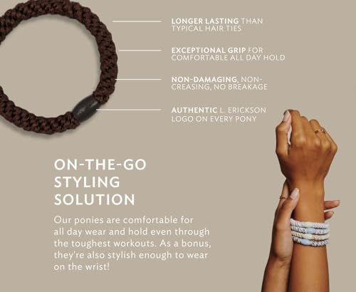 L. Erickson Brown and Black Hair Ties for Thick Hair, Grab & Go Ponytail Holders, 8 Pack, Classic, Thick No-Crease Bands with Strong Hold, Damage-Free Design, Everyday Neutral Style - color: Classic