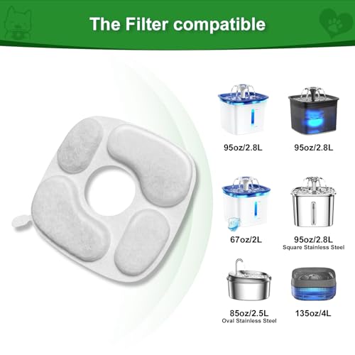24 Pcs Cat Water Fountain Filter,12 Pack Filters & 12 Pack Pre-Filter Sponges, Compatible with 95oz/2.8L Pet Fountain