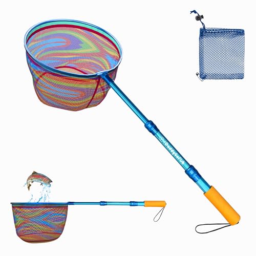 DaddyGoFish Kids Fishing Net - Extendable Telescopic Landing Net for Boy Girl Children Catching Small Fish Crab Shrimp Minnow Dragonfly Beach Pier Lake River Ocean - color: Style 1 (Blue)