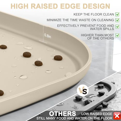 SMILOOL Silicone Pet Food Mat with Raised Edge for Food and Water Bowl, Dog Feeding Mats, Cat Food Trays for Floor Waterproof, Rubber Tray for Dogs and Cats, 24 x 16 x 0.8 Beige - color: Beige, size: 24"L x 16"W