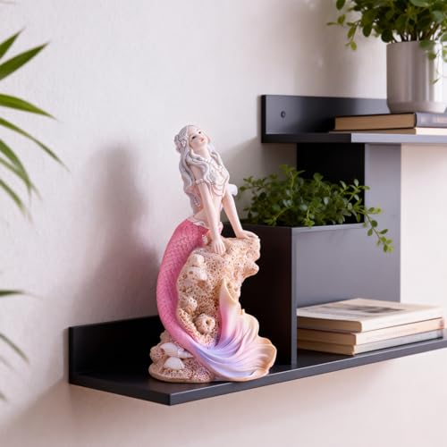 Rayberro 7.48" Mermaid Figurines Resin Pink Mermaid Sculpture Mediterranean Princess Statue Ornaments Home Office Desktop Bookshelf Decor Mermaid Collectible Crafts Fish Tank Aquarium Decoration Gift - color: Pink Hold Hand