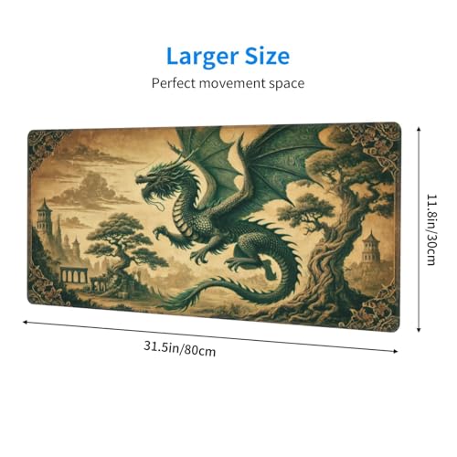Dragon Mouse Pad XL Large Mousepad Non Slip Rubber Base Desk Mat for Laptop Computer Gaming 31.5" X 12" - color: Dragon