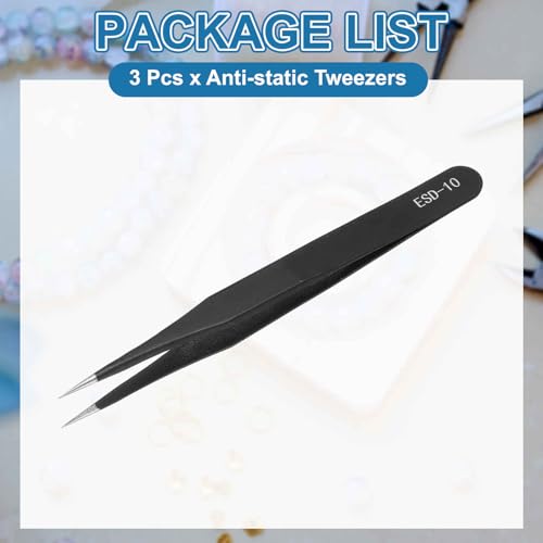 HARFINGTON 3pcs 4.8" Long ESD-10 Anti-static Straight Pointed Tip Tweezers Stainless Steel Round Edge Non-magnetic Precision Tweezers for Various Electronics Precise Repair - size: 4.8"（ESD-10)