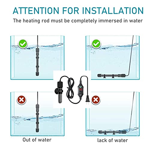 Small Submersible Aquarium Heater,Adjustable Mini Fish Tank Heater 25/50/100/150/200/300 Watts with External Temperature Controller, LED Display, Smart Memory, Used for 1-60 Gallons (50W)