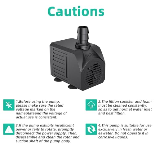 Aquarium Submersible Fountain Pump: 30W 550GPH Adjustable Quiet Water Pumps with 7.2ft High Lift for Small Pond | Waterfall | Outdoor | Statuary | Hydroponic (550GPH) - size: 550GPH 30Watt
