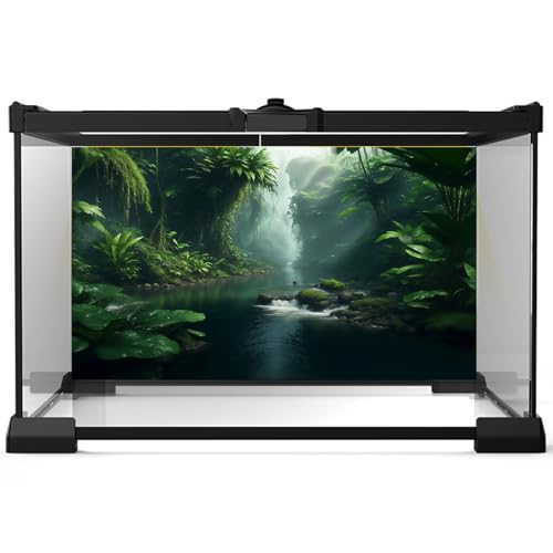 Forest Aquarium Background Tropical Jungle Green Plants Fish Tank Background Foggy Rainforest Tranquil Lake Stream Reptile Tank Backgrounds Forests Waterfall Reptile Enclosure Backgrounds 24x12in - color: Dark_Green, size: 24(W)x12(H)inches/ 60(W)*30cm(H)