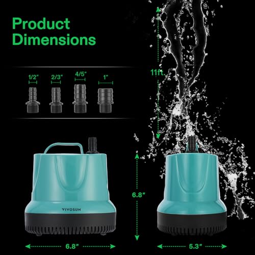VIVOSUN 1150GPH 100W Submersible Pump for Fish Tank, Pond, Aquarium, Hydroponic Systems with 5ft Power Cord and 4 Nozzles Blue - style: 100W; 1150GPH