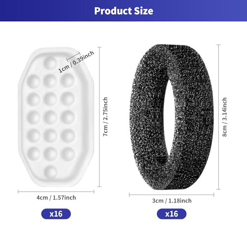 32 Pack Cat Water Fountain Replacement Filters & Pre-Filter Sponges, Includes 16 Filters & 16 Sponges for 108oz/3.2L Stainless Steel Pet Fountains – Compatible with Rellaty & Neareal