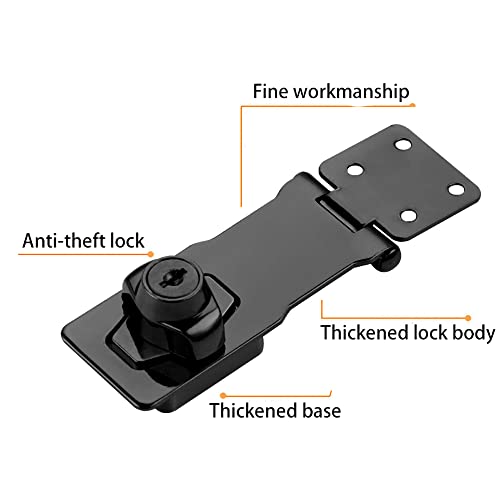 2 Packs Keyed Hasp Locks Twist Knob Keyed Locking Hasp for Small Doors, Cabinets and More,Stainless Steel Steel, Hasp Lock Catch Latch Safety Lock Door Lock with Keys (4inch, Bliack) - color: Bliack, size: Straight 4 Inch