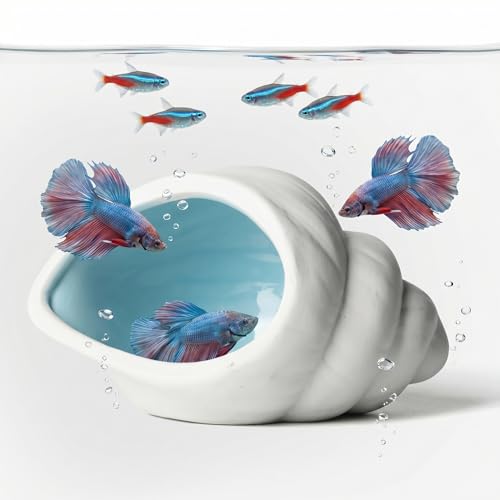 Ceramic Aquarium Cave for Betta Fish Tank Decor, White Conch Shell Hideout, Smooth Glaze Fish Tank Accessories & Decorations for Betta Fish, Shrimp, Pleco, Dwarf Cichlid, 5.91 x 3.74 x 3.5in - color: Conch White
