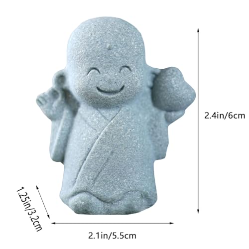 Praying Monk Statue Japanese Buddha Bosatsu Happy/Smiling Sandstone Ornament for Fish Tank Aquarium Bonsai Figures Feng Shui Decoration (A)