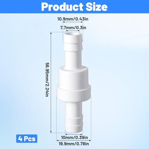 4 PCS 3/8" Check Valve, Check Valve Non Return Ozone Resistance Barb Hose Aquarium Checks Valves for Pump Vacuum Oil Water Gas Fuel, White