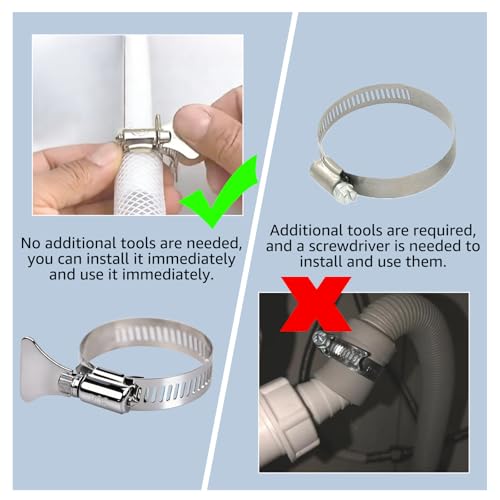 6-Pack Metallic Hose Clamps Pool Clamps 1-1/4 Inch Stainless Steel Adjustable Thumb Screw Metallic Clamps Fits For Filter Pump Hose Joints PVC Tubing Fixing