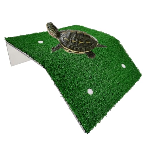 Large Turtle Resting Basking Platform, Simulation Grass Turtle Ramp, Lawn Tortoise Climbing Ladder Resting Terrace, Turtle Tank Accessories Aquarium Floating Décor for Reptile Frog Terrapin Amphibian - size: L