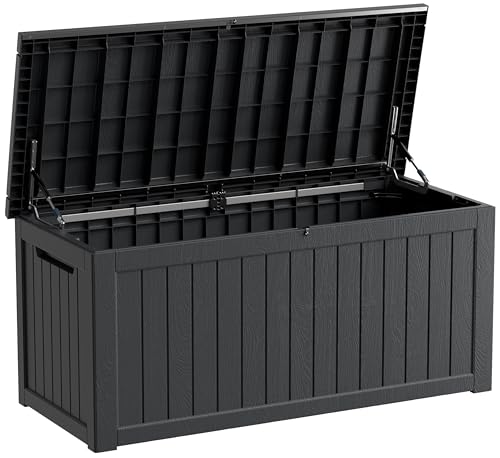 TARKARI 270 Gallon Resin Deck Box, Waterproof Outdoor Storage Box, Lockable for Patio Furniture, Garden Tools, Pool Accessories, UV-Resistant for All Weather Use, Black - color: Black, size: 270 GAL