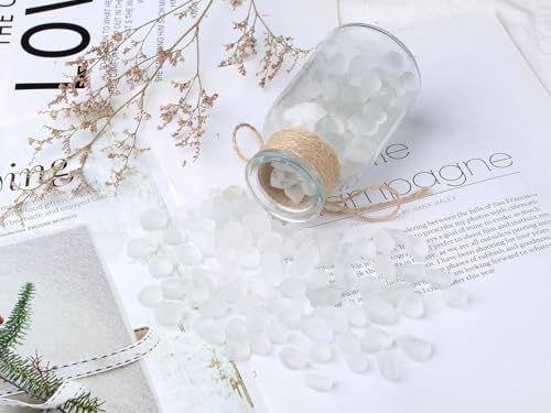 YATOJUZI Aquarium Gravel Fish Tank Rocks 0.85lb Sea Glass Stones for Crafts Decorative Frosted Glass Pebbles for Aquarium Fish Tank Vase Filler DIY Home Decor (White) - color: White