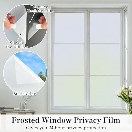 DUOFIRE Privacy Window Film Frosted Glass Film Matte White Static Cling Glass Film No Glue Anti-UV Window Sticker Non Adhesive for Privacy Office Meeting Room Bathroom Living Room DS001W 17.4x78.7in - color: Matte White, size: 17.4 x 78.7 in