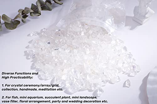Clear Quartz Crystals Tumbled Stones Polished Rocks Chips Stone Crushed Crystal Healing Natural Gem Gravel Home Decoration mini Aquarium Tank Plants Small Vase Filler Landscape Bottom Ornament 250G - color: White - Clear Quartz, size: 0.55 Pound