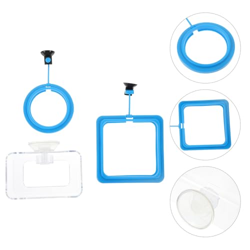 KESYOO 3pcs Fish Feeding Rings with Suction Cup Fish Tank Feeding Tool for Aquarium with Blue Round Blue Square and Frame Shapes for Home Aquarium Use