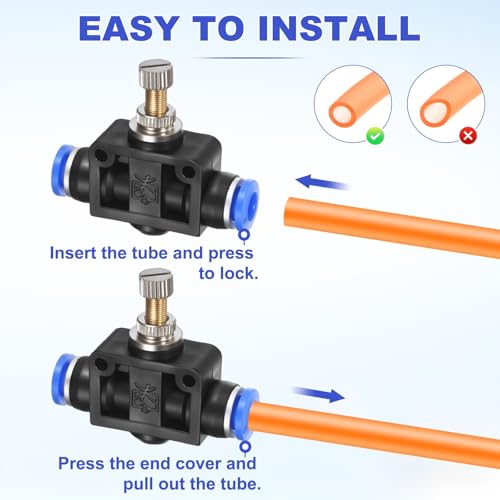 M METERXITY 2-Pack Air Flow Control Valve with Push-to-Connect Fitting, 6mm(1/4") OD Pneumatic Quick Speed Controller Union Straight for Polyethylene/Nylon/PU Pipes - size: 6mm(1/4")