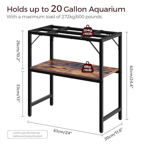 MAHANCRIS 20 Gallon Fish Tank Stand, Aquarium Stand with 2-Tier Storage Shelves, Heavy Duty Breeder Turtle Terrarium Stand Rack for Home Office, 24.0" L x 11.8" W x 24.4" H, Rustic Brown FTHR2001 - color: Rustic Brown, size: 20 Gallon