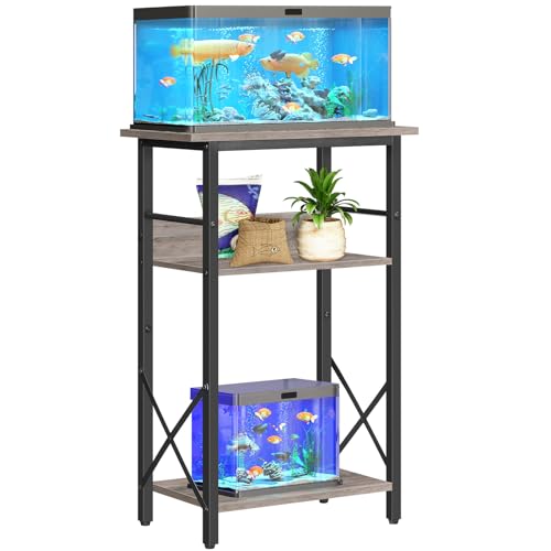 HOOBRO 10 Gallon Aquarium Stand, 3-Tier Fish Tank Stand with Storage, Reptile Turtle Tank Stand with Metal Frame, 20.5" L x 11" W , Greige BG52FT01 - color: Greige + Black