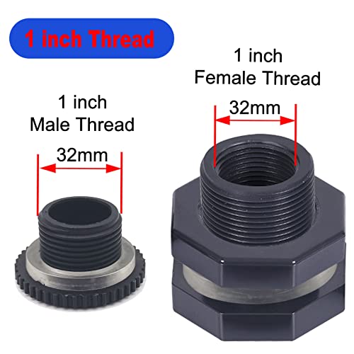 2 PCS Rain Barrel Bulkhead Fitting kit with Plugs and Hole Saw Tool, 1 Inch PVC Spigot Connector Kit for Rain Barrels Water Tanks Pools Aquariums Tubs (Bulkhead 1 Inch) - size: 1 Inch (Diameter 32mm)