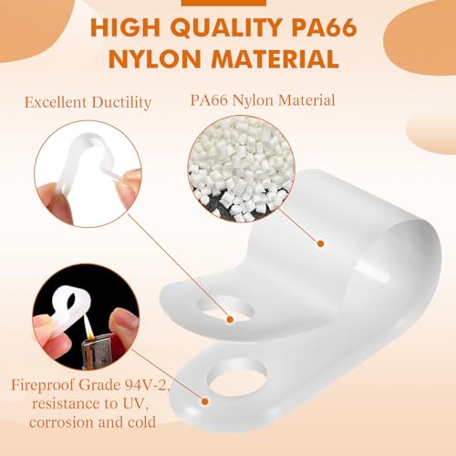 Hicarer 50 Pack R-Type Cable Clip Wire Clamp, Nylon Screw Mounting Cord Fastener Clips with 50 Pack Screws for Wire Management (White,3/8Inch) - color: White, size: 3/8 Inch