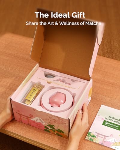 Maestri House Pink Matcha Whisk Set, 7-Pc Complete Matcha Kit with Spouted Ceramic Bowl, Bamboo Whisk and Holder, Scoop, Spoon Rest & Sifter, Tea Cloth – Ideal Gift for Matcha Lovers (Pink) - color: Pink