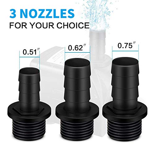 Jhua Water Fountain Pump 300GPH (1100L/H, 21W) Submersible Water Pump, Ultra Quiet Fountain Pumps Submersible Outdoor with 5.9ft Power Cord, 3 Nozzles for Aquarium, Tank, Pond, Statuary, Hydroponics