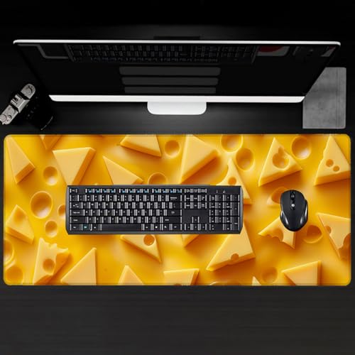 Cheese Slice Large Gaming Desk Mat,Rubber Non-Slip Fun and Whimsical Mouse Pad,31.5x11.8x0.12in Extended Sweet Food Mousepad,Game Lover Mice Pads Gifts,Office Home Deskmat Decor - color: Cheese