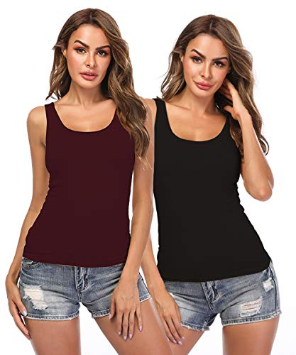 Camisoles for Women with Built in Bra,Basic Yoga Top Layering Tank Top Padded Bra Undershirt(S-3XL) - color: Black&red Wine, size: Small