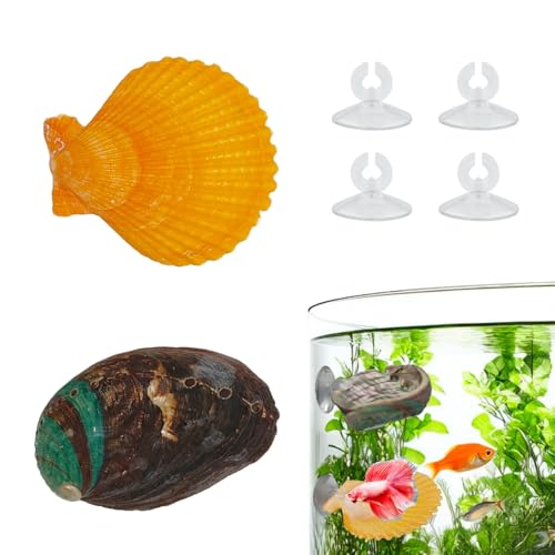 2Pcs Betta Fish Resting Spot Bed Shell House Dual Habitat Aquarium Hideout Toys for Beta Fish Floating Beds and Tank Hides Seashell Hide Accessories with Hammock Resting Spots and Hiding