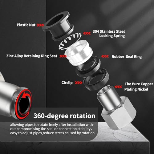 1/2" OD x 1/2" NPT Female Push Connect Pneumatic Tube Fittings, 10Pcs, Black with Metallic Accents, Quick-Connect, Nickel Plated Brass & Stainless Steel - size: 1/2" OD x 1/2" NPT 10pcs, style: Female Straight