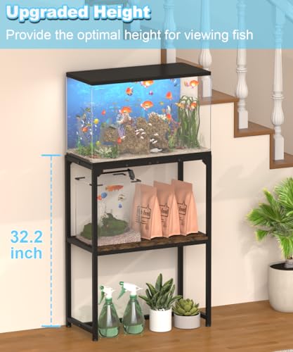 Mondazie 20 Gallon Fish Tank Stand, Upgraded Height Aquarium Stand Table with 2 Tiers Storage Shelf, Metal Reptile Breeder Turtle Terrarium Stand Rack for Home Office, 24" L x 12" W x 32.2" H, Black