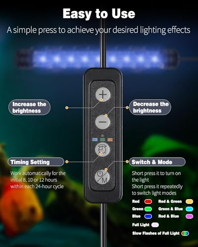 Pawfly 1.8 W Aquarium LED Light 7.5 Inch Underwater Fish Tank Light with Timer Auto On/Off Fish Tank Background Lights with 8 Lighting Modes Submersible Multi-Colored Tube Lights for Decoration - color: PRO (Timing Function), size: 7.5 Inch