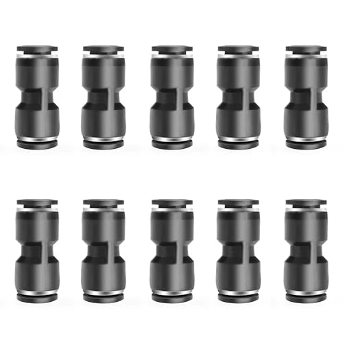 zjxed 1/4" OD x 1/4" OD Straight Pneumatic Connector, Push to Connect fittings Straight Union/Coupler (Pack of 10) - size: 1/4 inch-1/4 inch