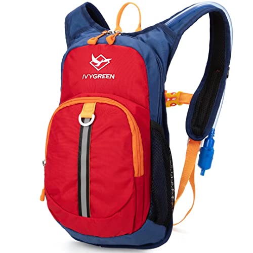 Ivygreen Kids Hydration Backpack, Hiking Backpack for Boys or Girls with 1.5L Water Bladder - color: Red, size: Small
