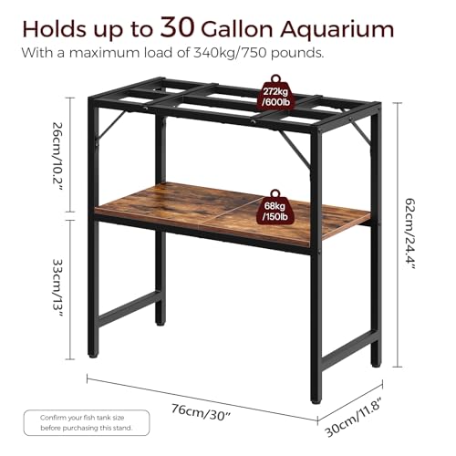 MAHANCRIS 30 Gallon Fish Tank Stand, Aquarium Stand with 2-Tier Storage Shelves, Heavy Duty Breeder Turtle Terrarium Stand Rack for Home Office, 30.0" L x 11.8" W x 24.4" H, Rustic Brown FTHR3001 - color: Rustic Brown, size: 30 Gallon