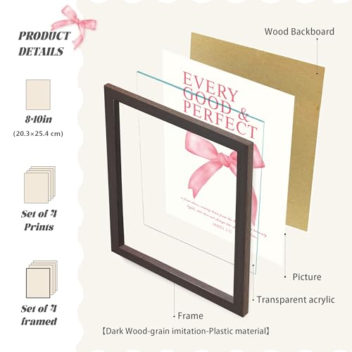 LARTSFRO Coquette Pink Bow Wall Art Decor Posters, Pink Bow Room Bedroom Bathroom Dorm Wall Art Decor Aesthetic for College Teen Girls Gifts, Inspirational Bible Verses Bow Wall Decor, 10x8 Inch Set of 4 Pcs Bow Pictures (DARK FRAMED) - color: Black-Frame