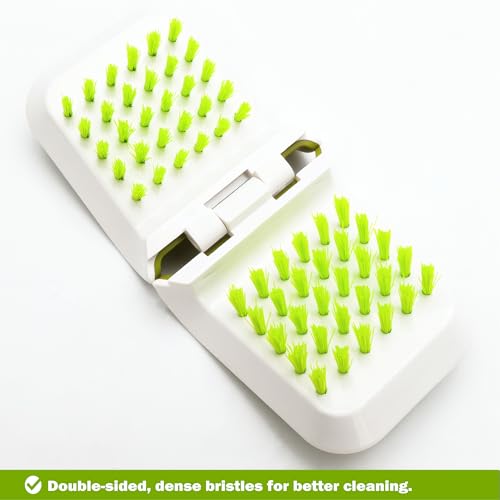 Openable BladeBrush Knife and Cutlery Cleaner Brush, Silverware Scrubber, Bristle Scrub for Kitchen Washing, Non-Slip, U-Design,Green,Retractable (KCCB-O) (1)