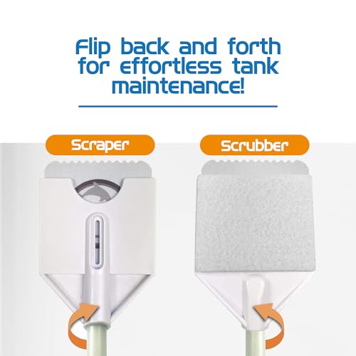 FLIPPER Platinum Nano Algae Scraper – Aquarium Glass & Acrylic Cleaner with Scrubber and Scraper 2-in-1 Design, Precision Fish Tank Cleaning Tool for Freshwater & Saltwater (12” Rigid Shaft) - size: 12 Inches