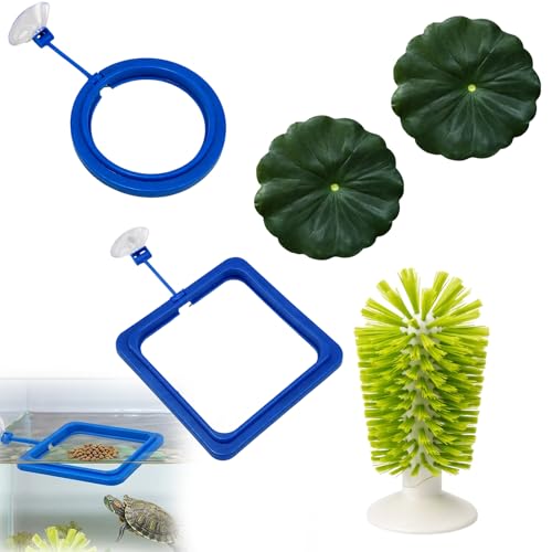 Turtle Brush, Turtle Tank Decor with Suction Cup, 5-Piece Aquarium Cleaning Kit for Turtle Habitat Maintenance, Turtle Tank Decorations with Durable TPR and PP Materials