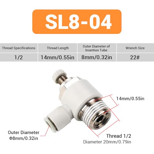 5Pcs Push to Connect Air Flow Control Valve, White 5/16in Tube OD x 1/2" Male Thread 90 Degree Elbow Speed Control Valve Pneumatic Connector Quick Fittings - size: Male Thread G1/2 x White (5pcs)