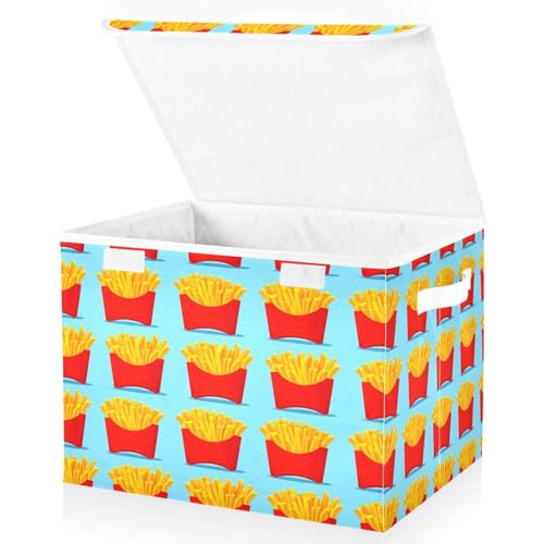 Storage Box French Fries Storage Bins with Lids, Larger Collapsible Fabric Storage Baskes with Handles for Living Room, Playroom, Bedroom, Nursery 16.5x12.6x11.8 Inch